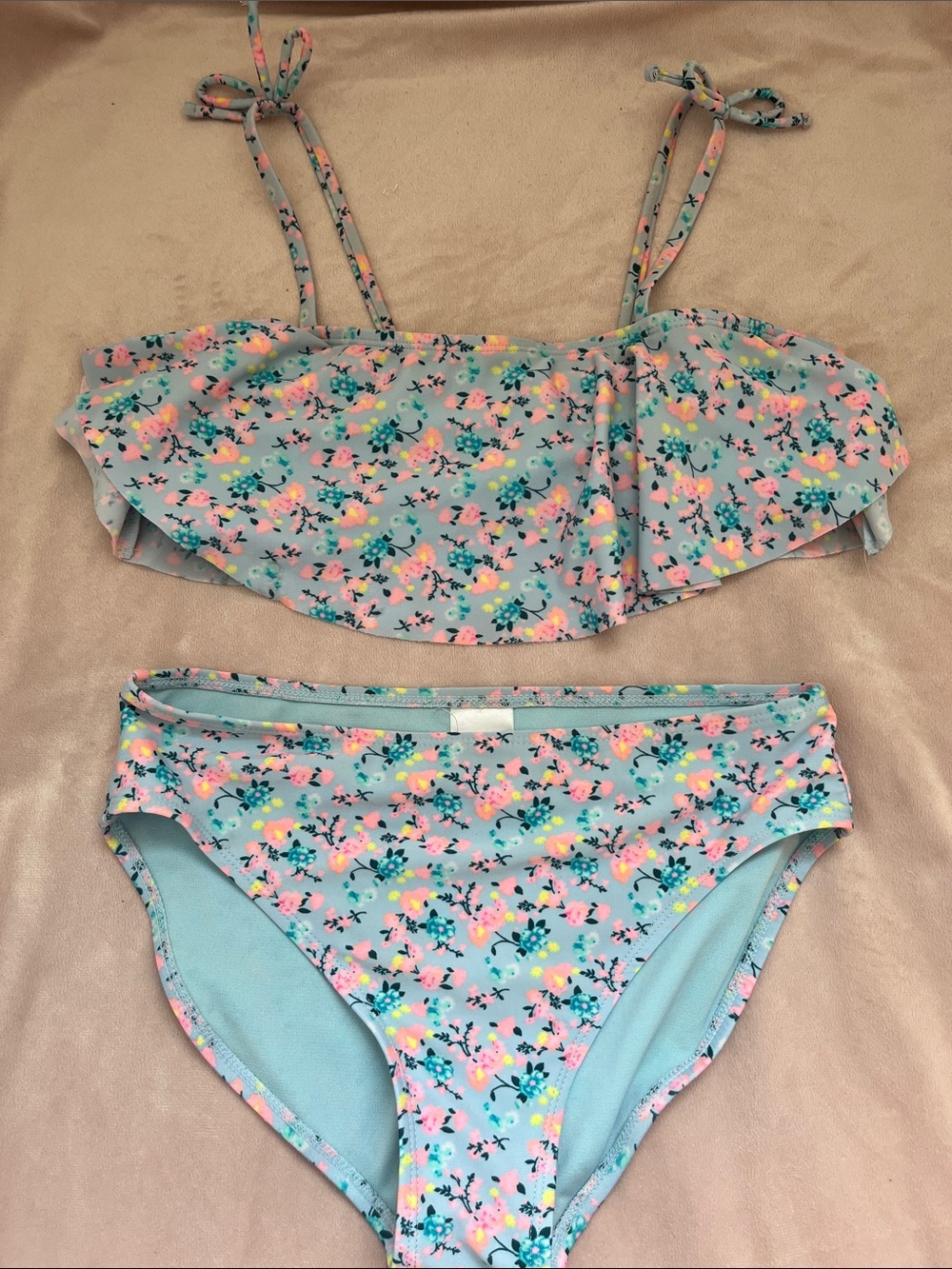 Floral Two-Piece Bikini Set in Light Blue